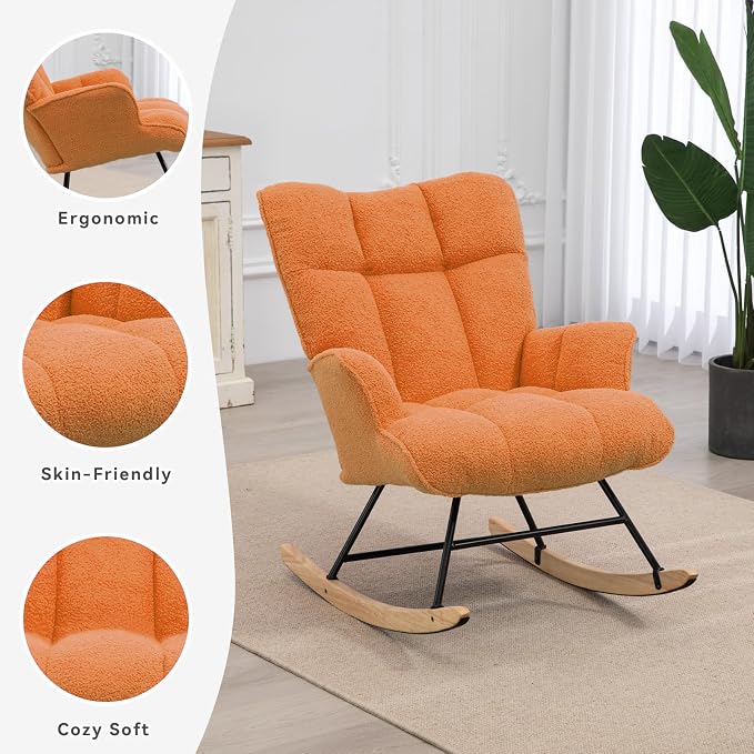 SAETSFEG Rocking Chair Nursery Teddy Upholstered Glider Rocker Rocking Accent - Image 3
