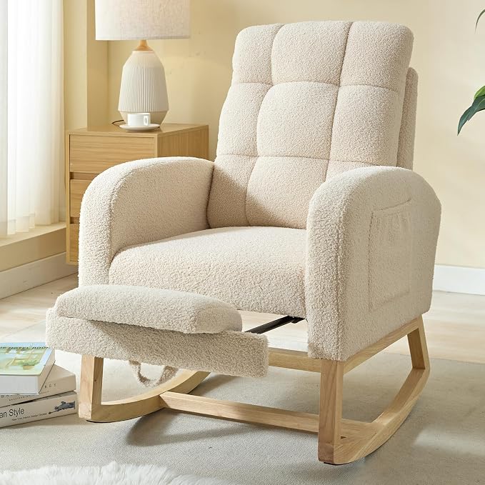 NIOIIKIT Modern Nursery Rocking Chair, Teddy Upholstered Rocking Chair by NIOIIKITFURNITURE
