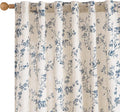 Blue Vintage Floral Linen Curtains Farmhouse 50W X 96L 2 Panels | Elisa Series by Lazzzy