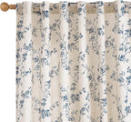 Blue Vintage Floral Linen Curtains Farmhouse 50W X 90L 2 Panels | Elisa Series by Lazzzy
