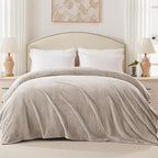Exclusivo Mezcla Soft Waffle Fleece Bed Blanket King Size, Tan | Lightweight - Image 3