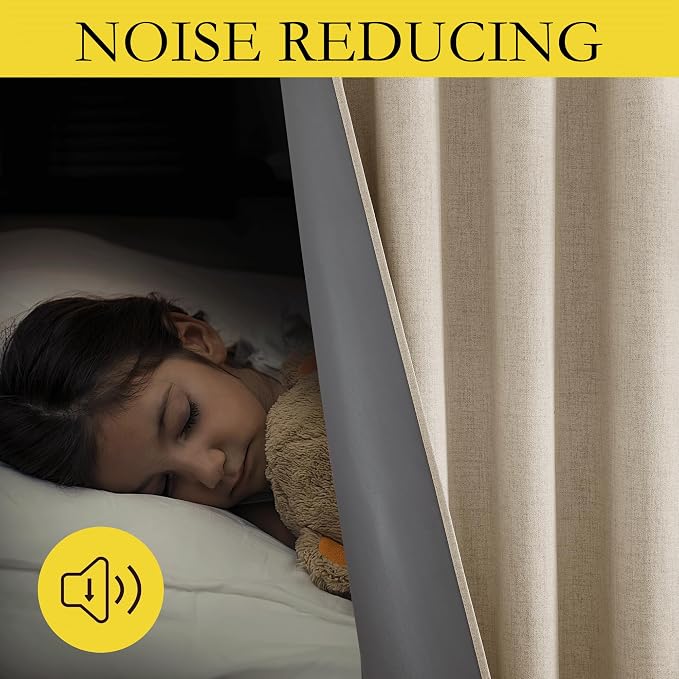 NICETOWN 100% Blackout Cream Linen Curtains 95 inches Length - Image 3