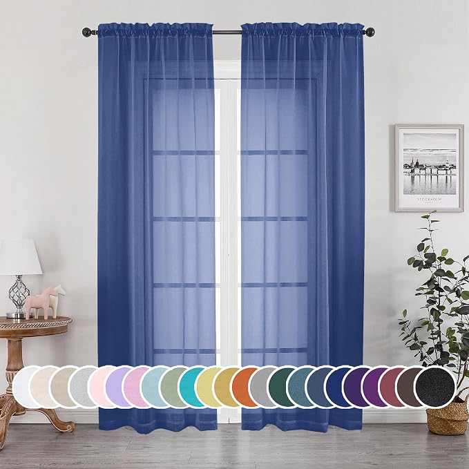 Sheer Curtains 84 Inches Long 2 Panels Set by OWENIE