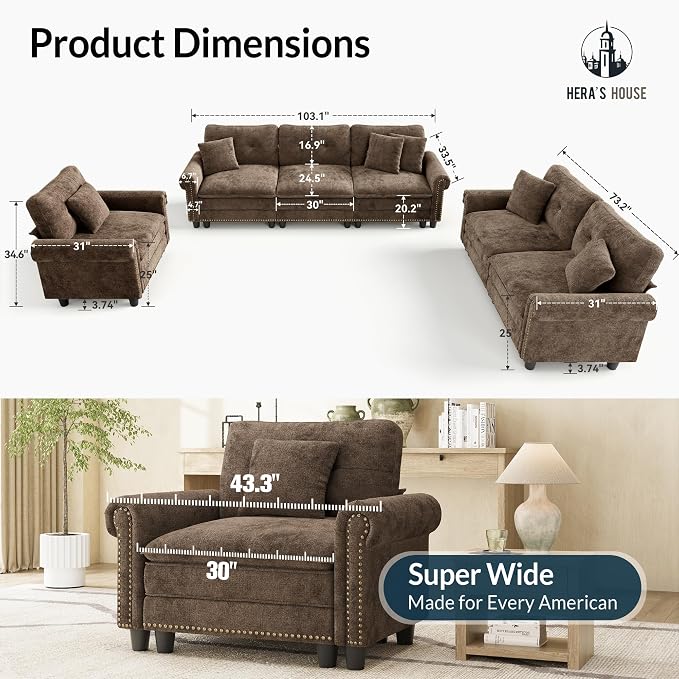 HERA'S HOUSE 3 Pieces Modular Sectional Sofa Sets, Oversized Couch Set - Image 2