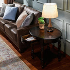 Solid Wood Oval End Table with Drawer and Storage Shelf, Vintage Walnut - Image 5