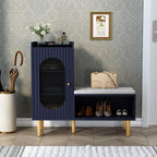 HLR Storage Bench with Glass Door&Shelf, Modern Entryway Shoe Cabinet Bench by HomeDeservesaRelaxLiving