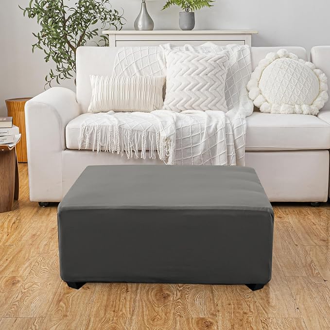 Super Stretch Ottoman Cover- Soft Form Fit Ottoman Cover Rectangular Ottoman - Image 2