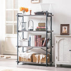 HCHQHS Bookshelf, 4-Tier Industrial Bookcase, Rustic Open Book Shelf, - Image 2