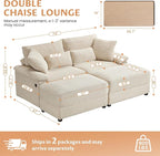 SUNWAVE 74" W Double Chaise Lounge Chair Indoor, Oversized Loveseat - Image 2
