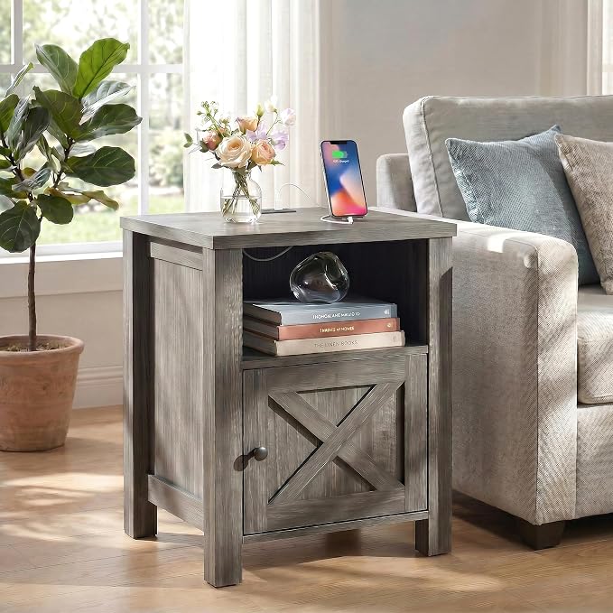 Marsail Farmhouse Nightstand, Wood Bedside Table - Image 4