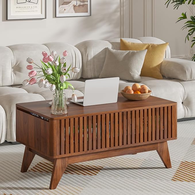 Lift Top Coffee Table with Hidden Compartment, Mid Century Modern Coffee Table by OUBAYAJIA