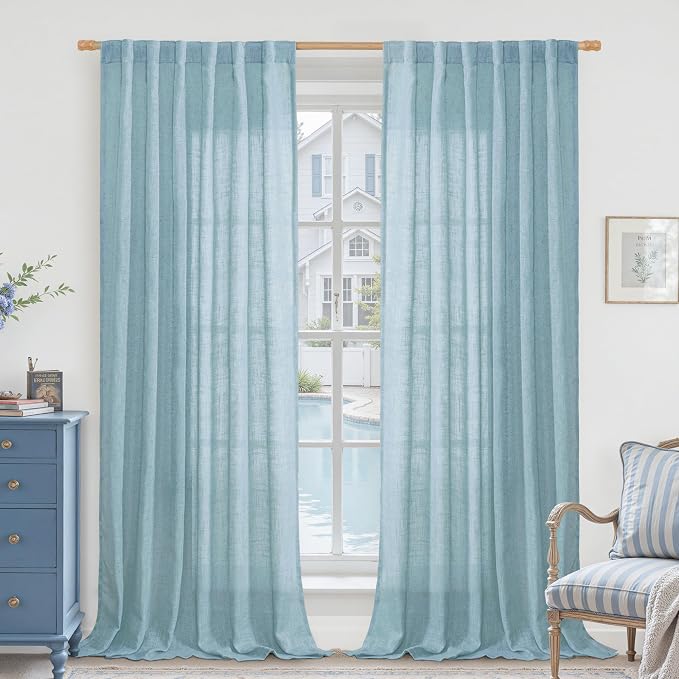 Semi Sheer Linen Curtains for Living Room 84 inch Length 2 Panels | Light by LAMIT