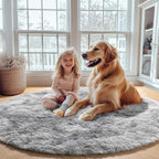 Tie-Dyed Light Grey Round Area Rugs 6ft, Ultra Soft Bedroom Circle Rug - Image 7
