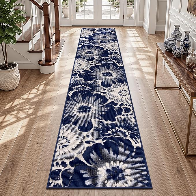 Findosom Hallway Runner Rug 2x10, Non Slip High-Low Textured Floral Washable - Image 9