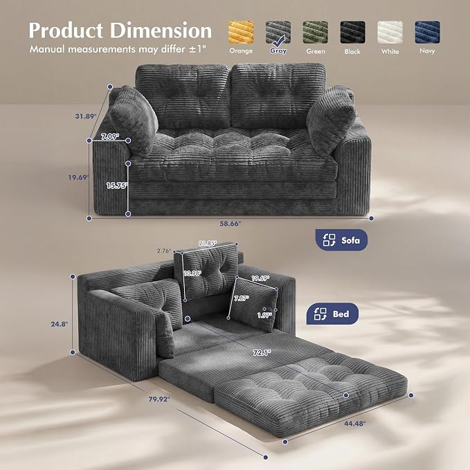Homkdom Convertible Loveseat Sleeper, Space-Saving Folding Sofa Bed - Image 3
