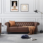 Mid-Century 3 Seater Sofa, Faux Leather Couch - Image 3