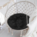 15.7 Inches Mini Black Round Faux Fur Sheepskin Area Rug, Fluffy Small Circle by TENNOLA