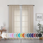 Sheer Curtains 72 Inches Long for Bedroom Living Room, Rod Pocket Fimly Solid by OWENIE