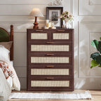 LEYAOYAO Rattan Dresser for Bedroom Set of 2, Modern 6 Drawers Boho Dressers - Image 3
