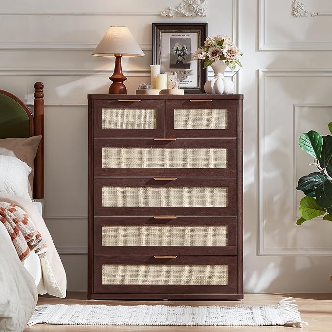 LEYAOYAO Rattan Dresser for Bedroom Set of 2, Modern 6 Drawers Boho Dressers - Image 3