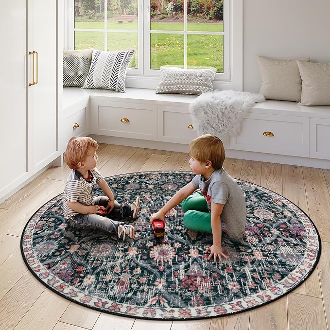 Lahome Moroccan Washable Round Rugs, Non-Slip Soft Round Rug 4ft Ultra-Thin | - Image 5