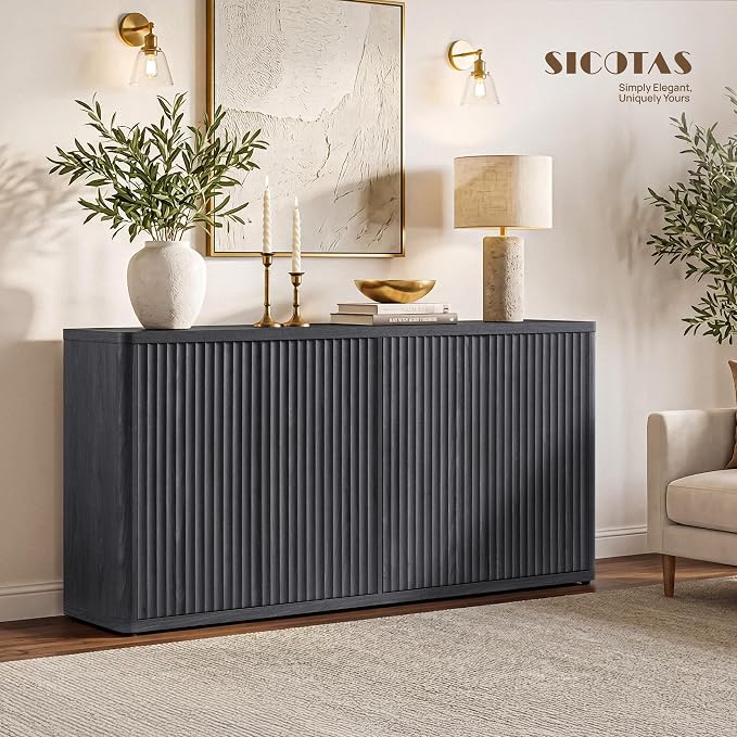 SICOTAS Buffet Cabinet with Storage Accent Sideboard with 8 Doors 132.6" Fluted - Image 9