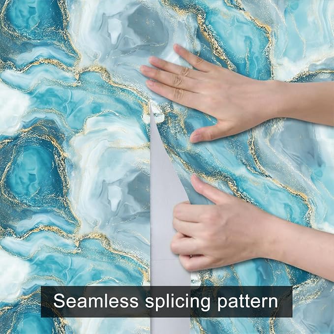 HOMETITUTE Teal Agate Marble Wallpaper Peel and Stick Blue Stone Pattern - Image 9
