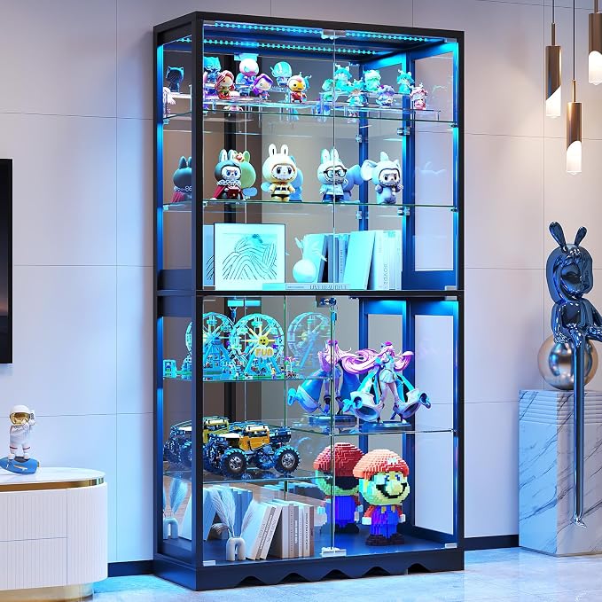 Large Display Cabinet with Glass Doors, 8-Tier RGB Curio Cabinet with Smart by CraftYourIdealHomeLife