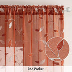 MIULEE Terracotta Sheer Fall Curtains 2 Panels Leaf Patterned, W52 x L63 | - Image 6