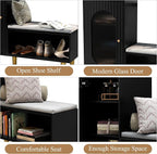HLR Storage Bench with Glass Door&Shelf, Modern Entryway Shoe Cabinet Bench - Image 7