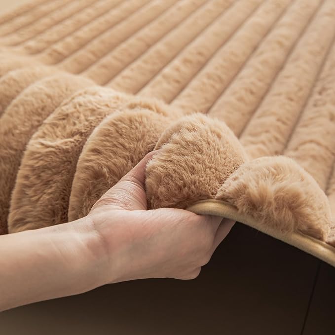 Coffee Rabbit Striped Plush Rug 2'x3', Fluffy Shaggy Area Rug - Image 4