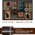 Rustic Cabin Area Rug 6x9, Machine Washable Lodge Bear Rug, Non-Slip Low Pile - Image 2
