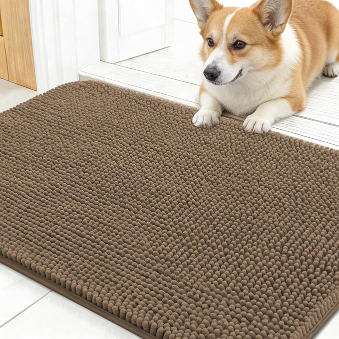 OLANLY Dog Door Mat for Muddy Paws 24x16, Super Absorbent Chenille Mud Mat | Tan by OLANLY