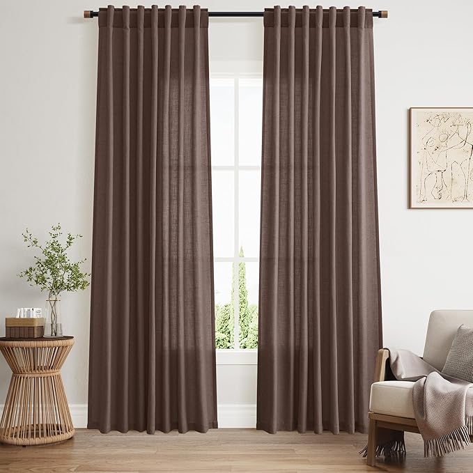 Cappuccino Linen Curtains 84 Inch Length 2 Panels Set by Nanspring