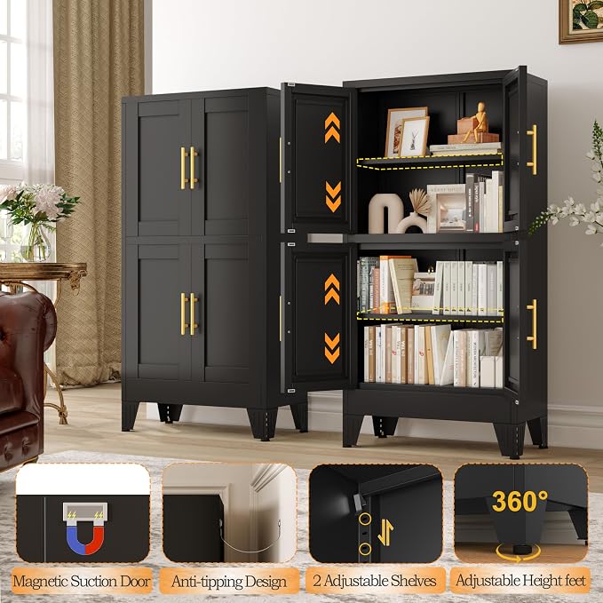 GAIOUS 47.25" Metal Storage Cabinet, Freestanding Bathroom Cabinet, Pantry - Image 6