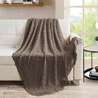 BOURINA Brown Throw Blanket 50 x70 Inches Jacquard Argyle Throw Textured Solid - Image 2