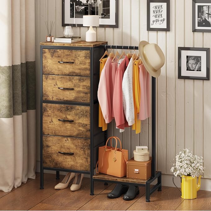 HIGDBFE Dresser with Hanging Rack, 4 Drawers Small Closet - Image 8