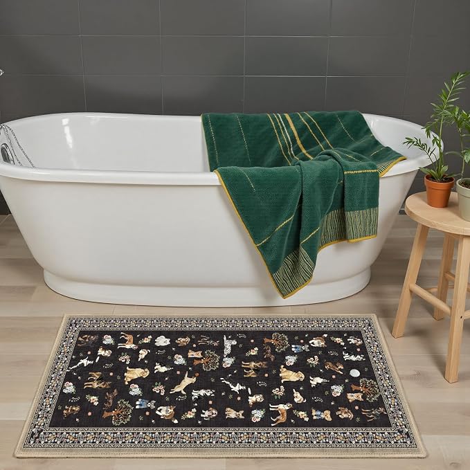 Black Floral Area Rug 2x3 for Bedroom Kitchen | Ultra-Thin;Boho Style;Non Slip - Image 3