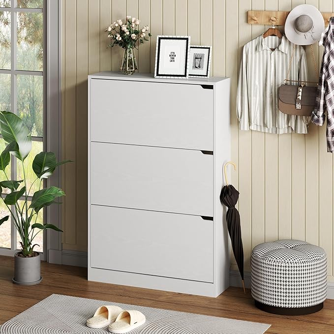 BORNOON Shoe Cabinet with 3 Flip Drawers, Hidden Wood Shoe Cabinet, - Image 3