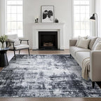 Area Rug Living Room: 6x6 Modern Washable Soft Carpet Dark Black | by FXRHLP