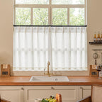 Cream Ivory Linen Pleated Light Filtering Curtains 30 Inch Length | Semi Sheer by Twodrapes