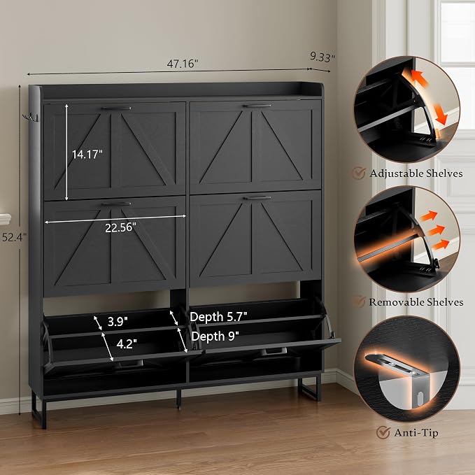 BORNOON Shoe Cabinet with 6 Flip Drawers Narrow Shoe Storage Cabinet Organizer - Image 2