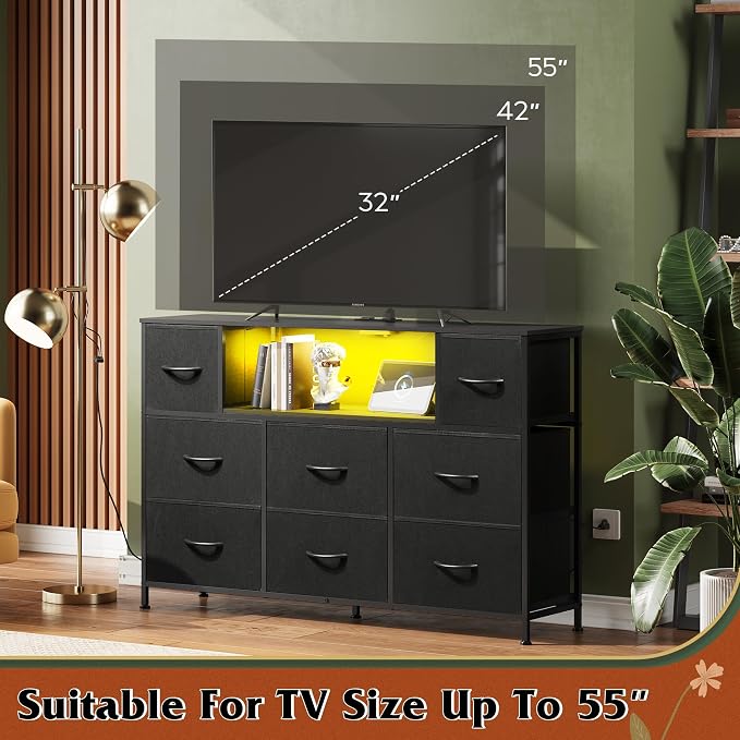WLIVE Black Dresser TV Stand for 45, 55 inch TV, Entertainment Center - Image 7