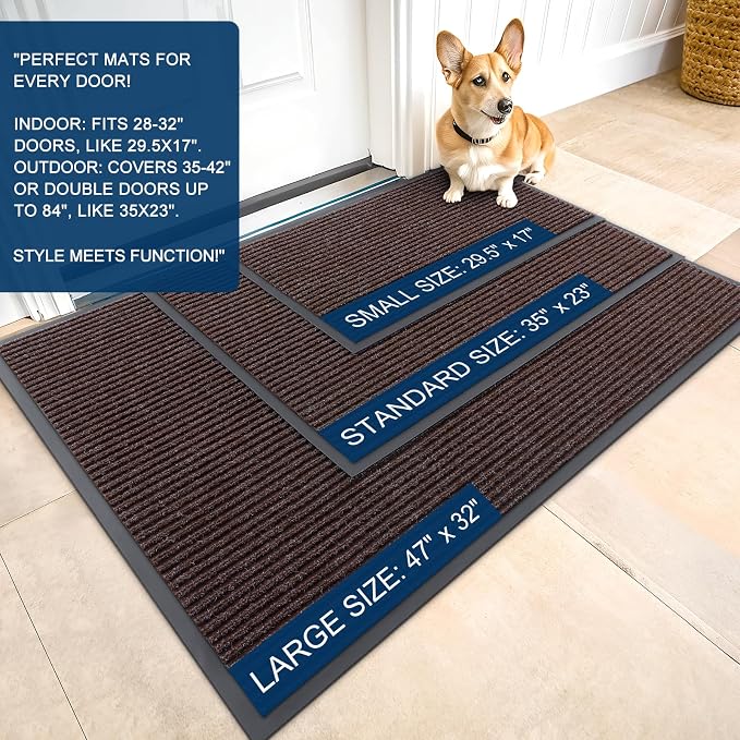 OLANLY 2-Pack Front Door Mats 35x23, Waterproof Heavy-Duty Doormats | Tan - Image 2