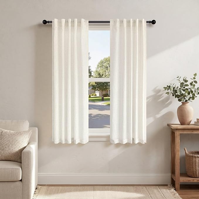 Pitalk 64 Inch Length Semi Sheer Linen Curtains by Pitalk
