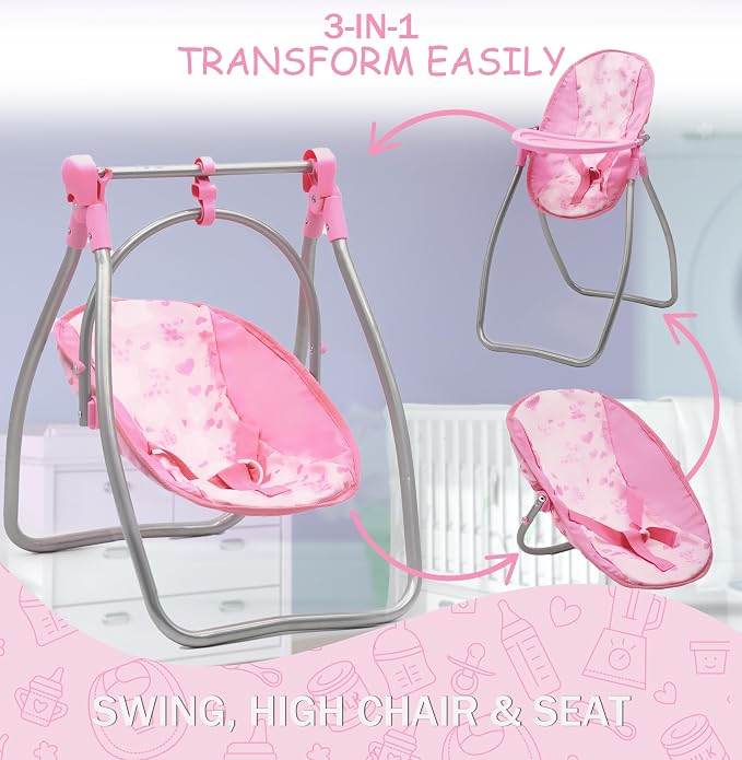 Baby Doll Stroller Bed and Swing Nursery Playset, Baby Doll Accessories - Image 4