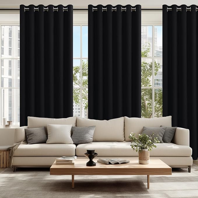 Grommet Blackout Curtains for Bedroom 70 x 84 Inches Black 2 Panels | Thermal - Image 6