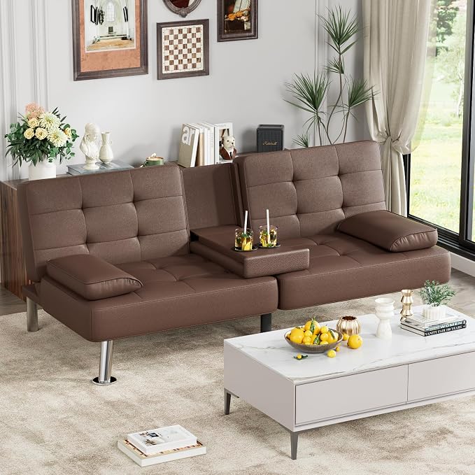 Homall Futon Sofa Bed, Leather Futon Couch - Image 7