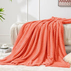 BEDELITE 3D Ribbed Coral Red Fleece Throw Blanket - Image 2