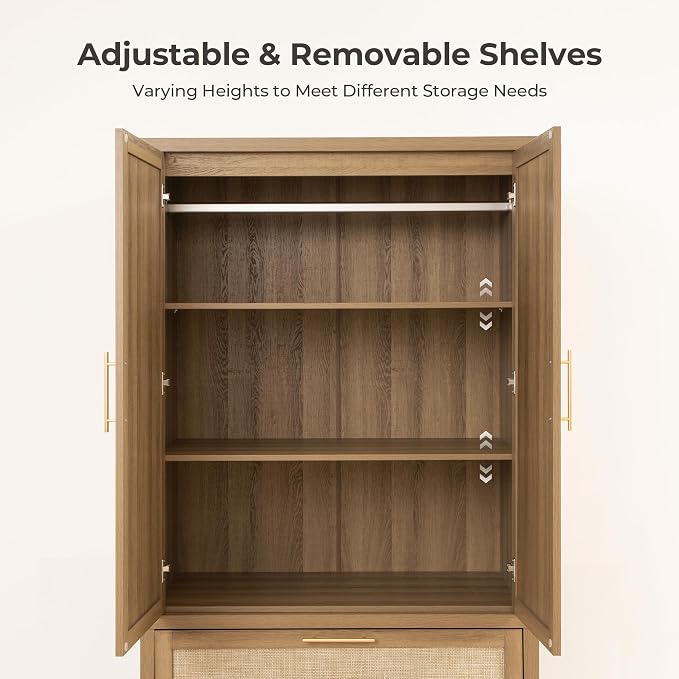 SICOTAS Armoire Wardrobe Closet, Larger Rattan Armoires Wardrobe Cabinet - Image 4